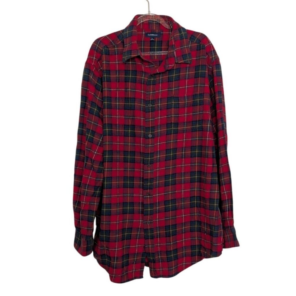 Croft & Barrow Flannel Plaid Shirt Mens Size Large Red Long Sleeve Button Down